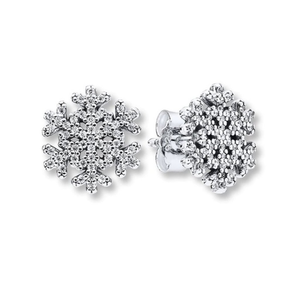 Authentic Pandora 290589 Sterling Silver 925 ALE Snowflake Earrings with CZ